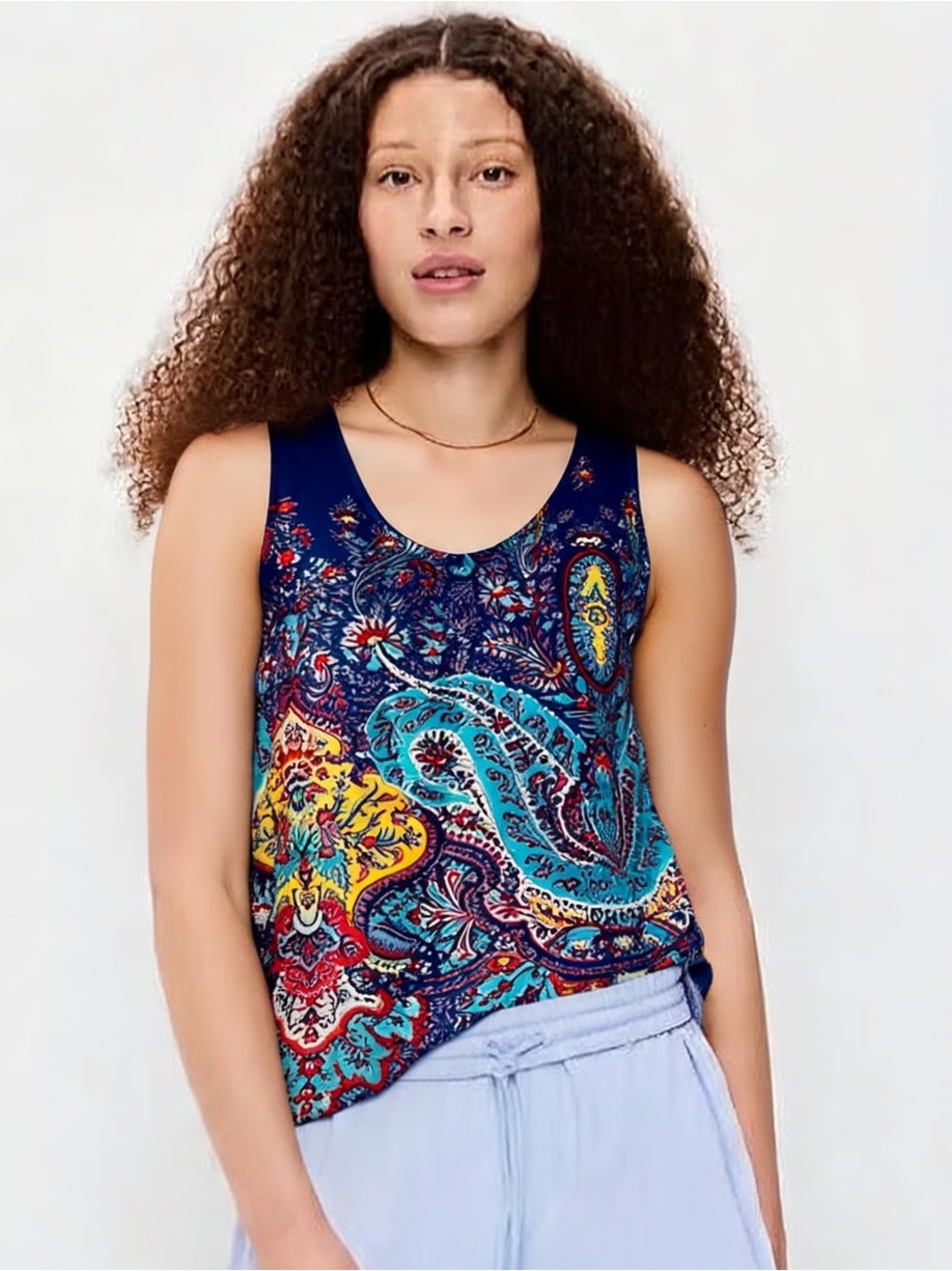 FUN 2 FUN | Blue Printed Open Back Tank Top Sz S